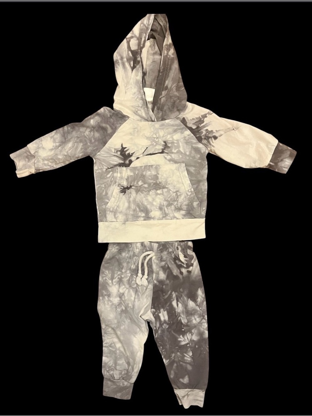Little One Shop Gray Tie Dye Baby Hoodie Jogger Set | 12M Neutral Lounge Set